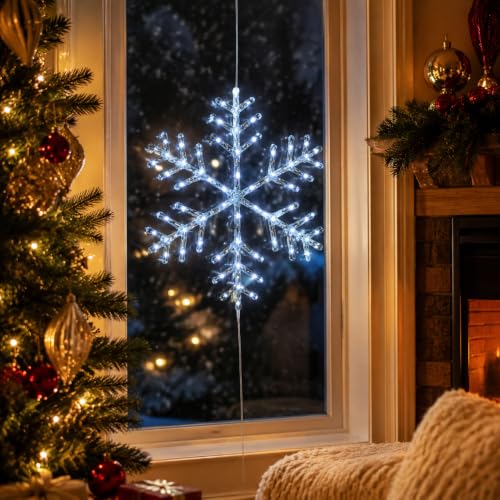 BRIGHTDECK 2 Pack Christmas Snowflake Window Lights - Cool White, Battery Operated
