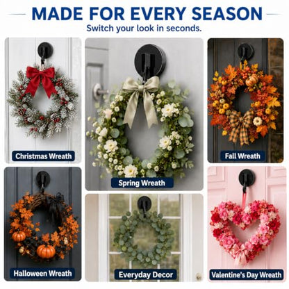 Magnetic Wreath Hanger for Front Door Black 2 Pack - Reusable & Damage-Free