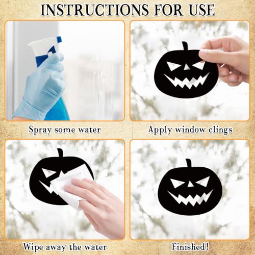 Castle Halloween Window Clings Set - Large Witch Bats Decor for Windows, Black, 6 Sheets - Variation: Castle