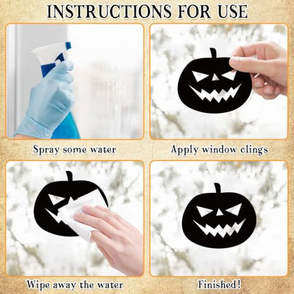 Castle Halloween Window Clings Set - Large Witch Bats Decor for Windows, Black, 6 Sheets - Variation: Castle