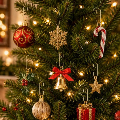 Gold Ornament Hooks 100 Pcs with Storage Box for Christmas Tree Decorations