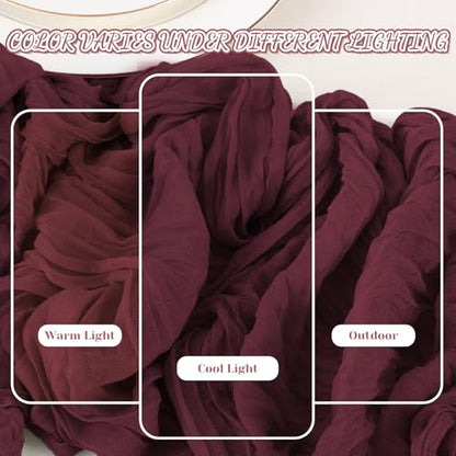Burgundy Cheesecloth Table Runner 120 Inch for Wedding Decor - 2 Pack