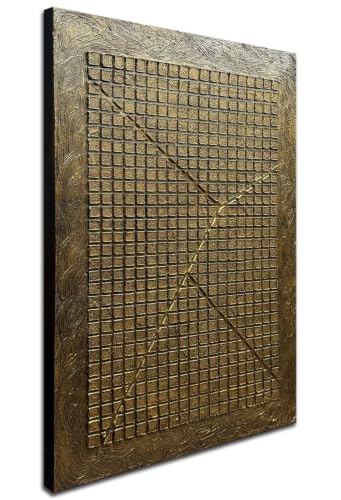 Gold Abstract Wall Art 30x45 Inch Hand-Painted Textured Plaster Modern Artwork