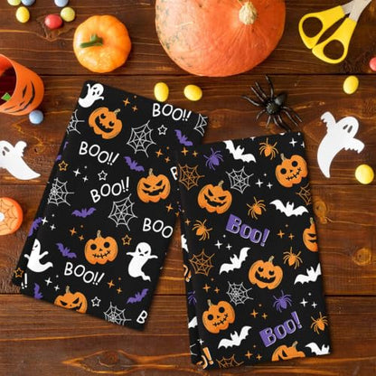 Halloween Kitchen Towels Set of 2 Ghost Pumpkin Hand Towels - Black Halloween