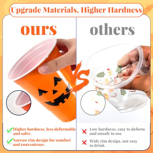 Multicolor 16oz Halloween Plastic Cups with Lids & Straws - Pack of 50