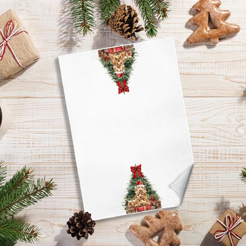 Christmas Goldendoodle Kitchen Towels - Red Bow Dog Lover Gifts, 16x24 Inches - Holiday Decor