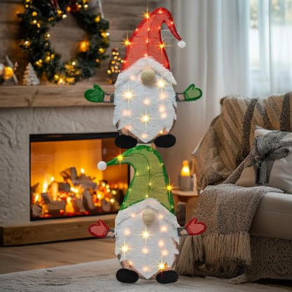 Lighted Christmas Gnomes Set of 2 Indoor Outdoor Holiday Garden Decor