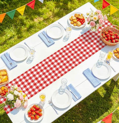 Red Gingham Disposable Table Runner Set - 3 Pieces for Party & Event Decor