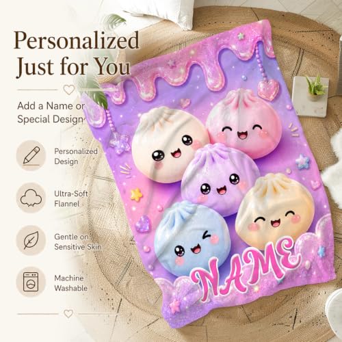Beige Personalized Girls Dumpling Blanket - Custom Drip Kids Throw