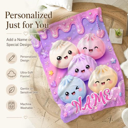 Beige Personalized Girls Dumpling Blanket - Custom Drip Kids Throw