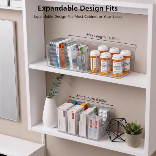 Clear Expandable Medicine Cabinet Organizer 2 Pack with Removable Dividers