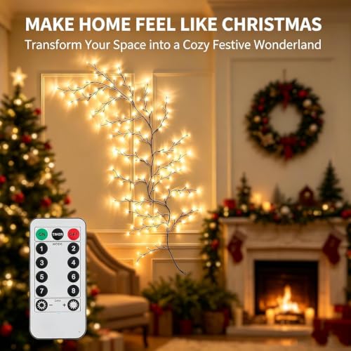 Warm White Enchanted Willow Vine Lights for Wall - 5.9ft, 96 LEDs, Remote Control