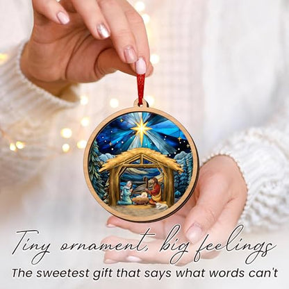 Nativity Scene Wooden Christmas Ornament - Faith Holiday Decor - Religious Gift