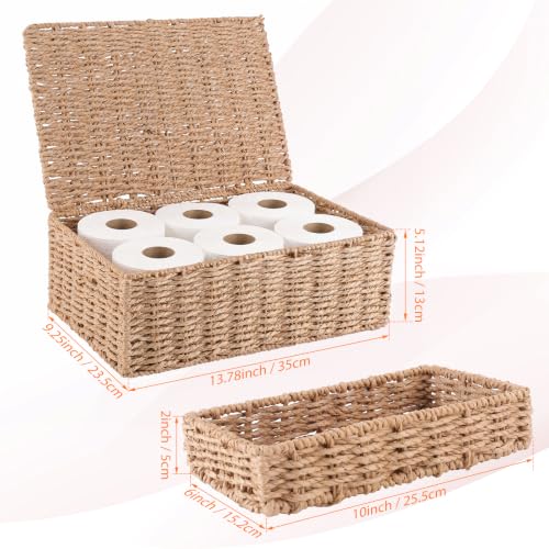 Decorative Storage Baskets with Lids - Woven Paper Rope Organizers Set