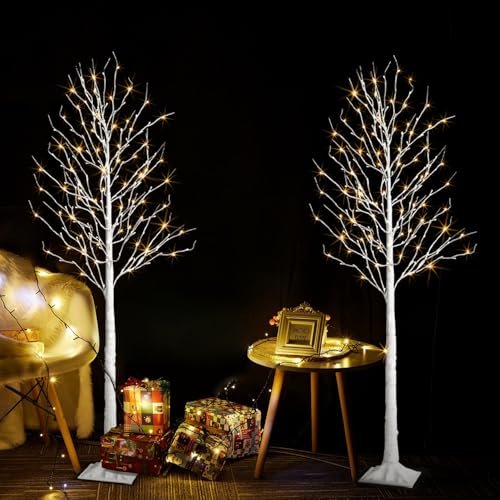 6+6FT Prelit Birch Tree Lights Set - Twinkling LED Christmas Tree Decor