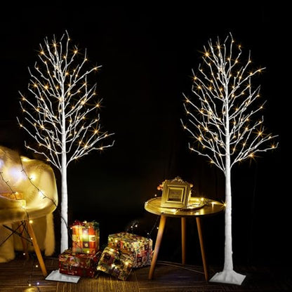 6+6FT Prelit Birch Tree Lights Set - Twinkling LED Christmas Tree Decor