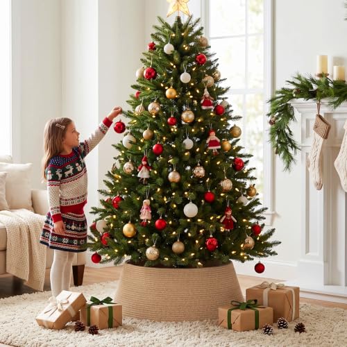 Brown Adjustable Woven Cotton Rope Christmas Tree Collar - Rustic Wicker Skirt for Artificial Trees