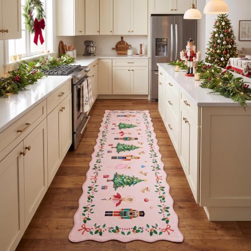 Garvee 2x6 Christmas Runner Rug - Pink Holiday Entryway Floor Mat