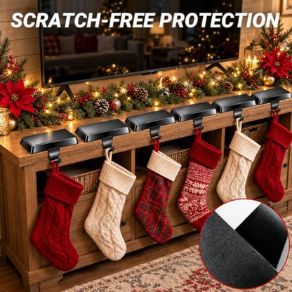 8 Pack Black Metal Christmas Stocking Holders with Non-Slip Pads - Mantle, TV Stand, Staircase, Dresser