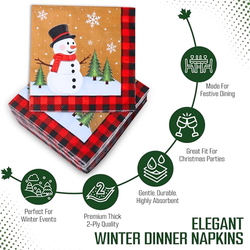 Snowman Paper Napkins 75-Count Winter Holiday Disposable 2-Ply Luncheon Size
