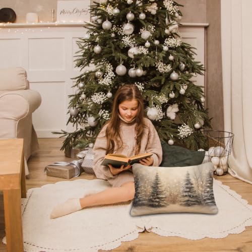 Christmas Tree Winter Scene Pillow Cover 20x12 Rustic Holiday Decor Snowy Forest Lumbar