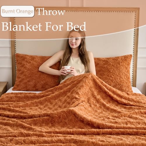 Faux Fur Rabbit Throw Blanket - Burnt Orange, 60x90 Inch Super Soft Plush Warm Blanket