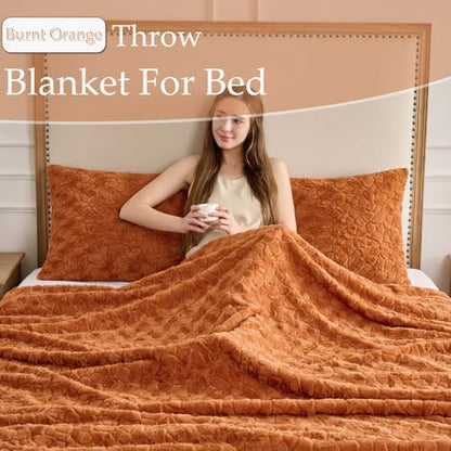Faux Fur Rabbit Throw Blanket - Burnt Orange, 60x90 Inch Super Soft Plush Warm Blanket