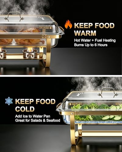 Golden 4-Pack 9 Qt Stainless Steel Buffet Chafing Dishes for Catering & Events