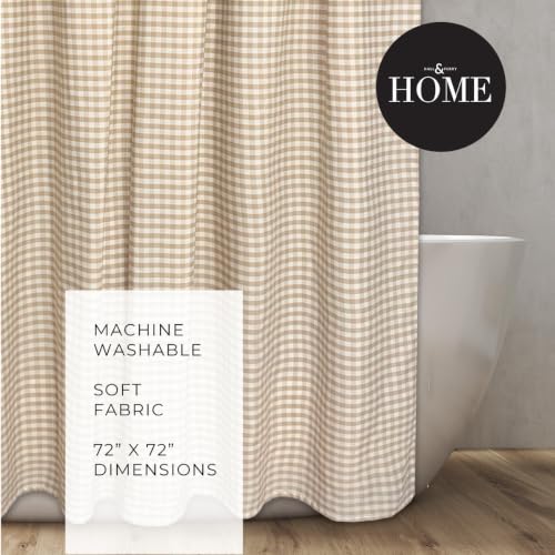 Farmhouse Gingham Shower Curtain with Tassels - 72x72 Inches, Black & White