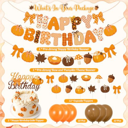 Fall Birthday Party Decorations Set with Banners, Balloons & Cake Toppers