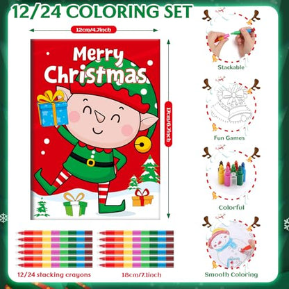 Christmas Mini Activity Books with Crayons Set - 24 Pack for Kids