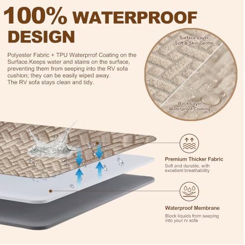Waterproof RV Couch Cover for Sofa Bed - 2 Piece Jackknife Sofa Protector in Khaki