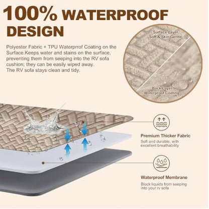 Waterproof RV Couch Cover for Sofa Bed - 2 Piece Jackknife Sofa Protector in Khaki