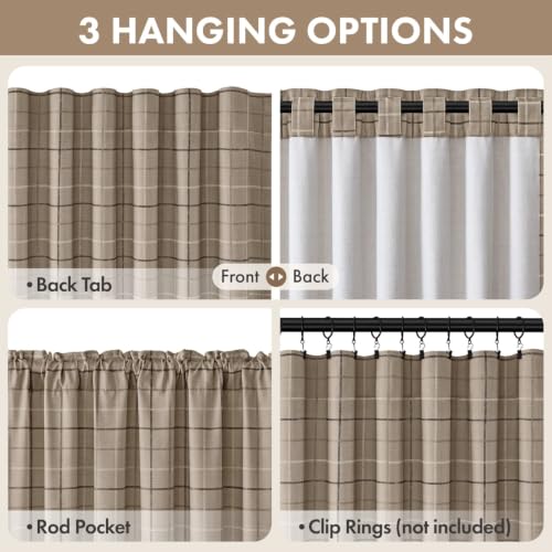 Brown Plaid Gingham Curtains 2 Panels 52W x 84L - Farmhouse Window Drapes, Light Filtering