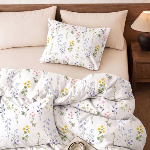 Multi Color Floral Duvet Cover Set King Size - Wildflower Cotton Bedding
