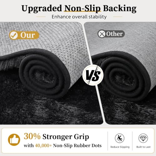 8x10 Black Fluffy Shag Area Rug - Washable, Non-Slip Bedroom Living Room