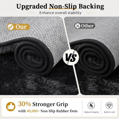 8x10 Black Fluffy Shag Area Rug - Washable, Non-Slip Bedroom Living Room