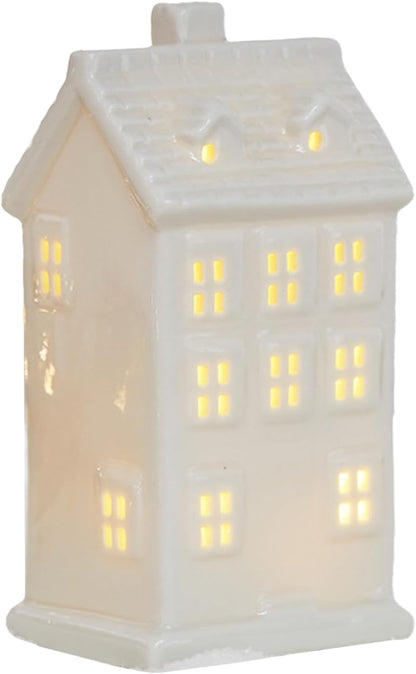 Regine Switzerland Ceramic Christmas Village Houses - White Tabletop Figurines for Festive Home Decor | Light-Up Xmas Collection
