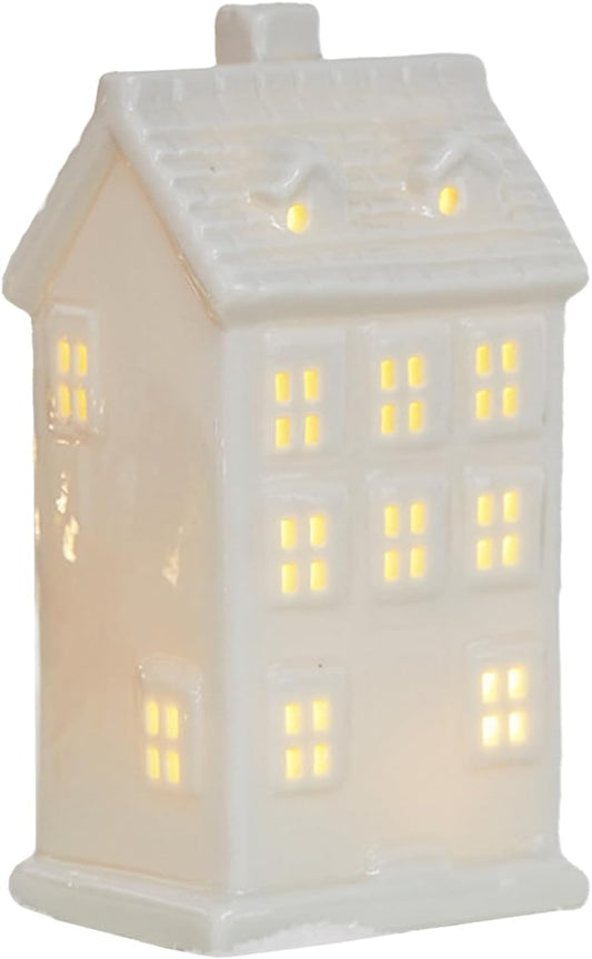 Regine Switzerland Ceramic Christmas Village Houses - White Tabletop Figurines for Festive Home Decor | Light-Up Xmas Collection