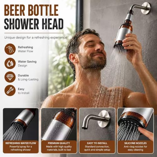 1pc Beer Bottle Shower Head Brown Bottle-Shaped Bathroom Sprayer - Fun Quirky Decor