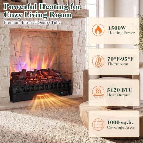 30-inch Electric Fireplace Log Set - Lemonwood with WiFi & Remote Control - Compatible with Alexa & Google Assistant