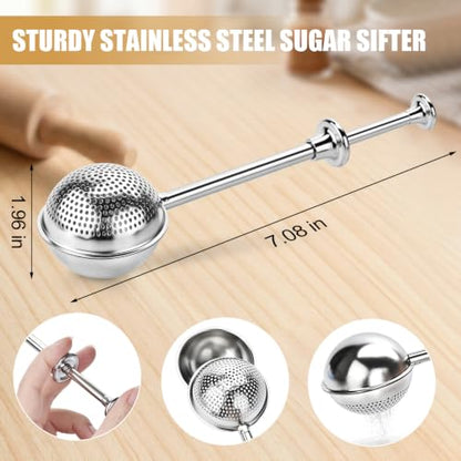 2PCS Stainless Steel Flour Duster for Baking, Even Dusting & Refillable