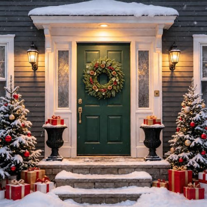 24 Inch Artificial Christmas Wreath with Pine Cones and Eucalyptus for Front Door & Indoor Decor