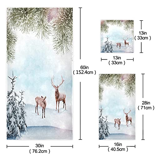 Naanle Magic Deers Tree Christmas Soft Set of 3 Towels - Holiday Decor