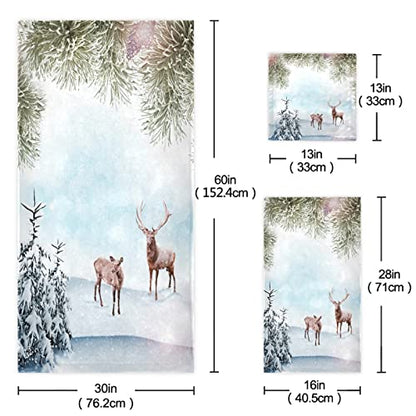 Naanle Magic Deers Tree Christmas Soft Set of 3 Towels - Holiday Decor