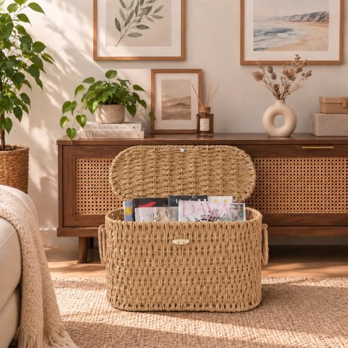 Endymion Wicker Toilet Paper Basket with Lid - Rattan Storage for Bathroom - Neutral