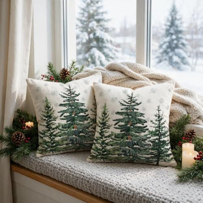 Christmas Tree Pillow Covers Set of 2 - 22x22 Inch Holiday Decor