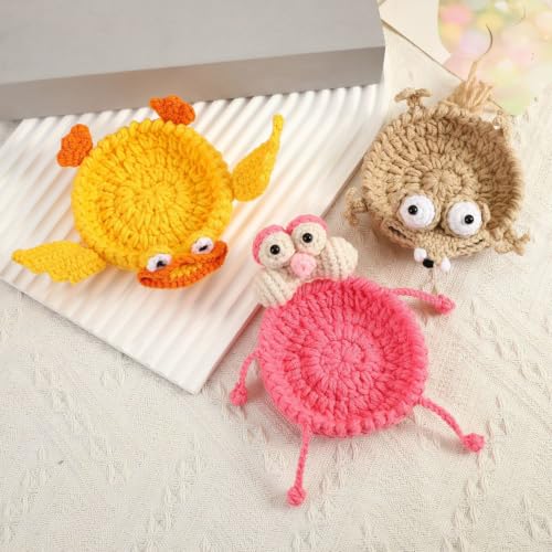 5-Pack Crochet Animal Coasters Pop Up Whimsical Mug Rugs for Home & Desk Decor