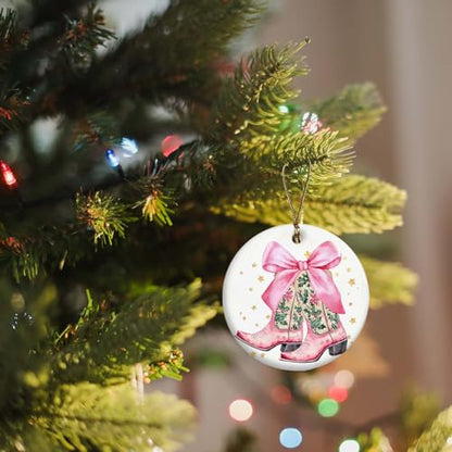 Cowgirl Boot Christmas Ornament - Pink Western Keepsake Ceramic Ornament (Variation: Pink Boot)
