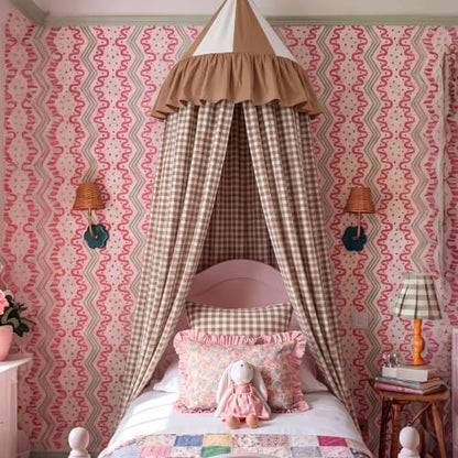 Beige Cotton Gingham Bed Canopy for Cribs & Twin Beds - Dreamy Nap Decor